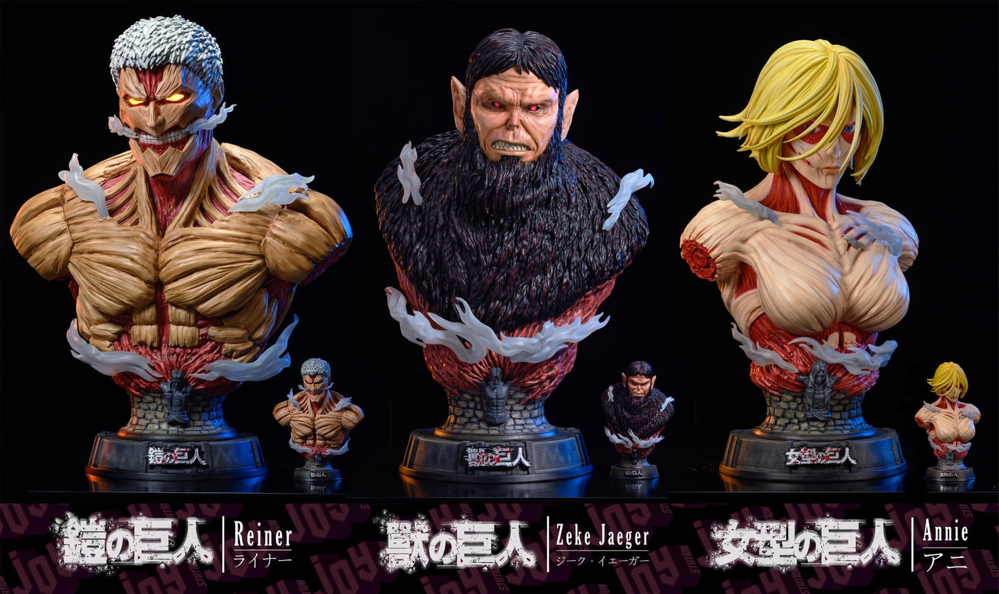 JOY STATION STUDIO – ATTACK ON TITAN: TITAN BUST SERIES, ARMOURED, BEAST AND FEMALE TITAN 1/4 [IN STOCK]