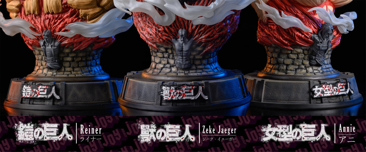 JOY STATION STUDIO – ATTACK ON TITAN: TITAN BUST SERIES, ARMOURED, BEAST AND FEMALE TITAN 1/4 [IN STOCK]