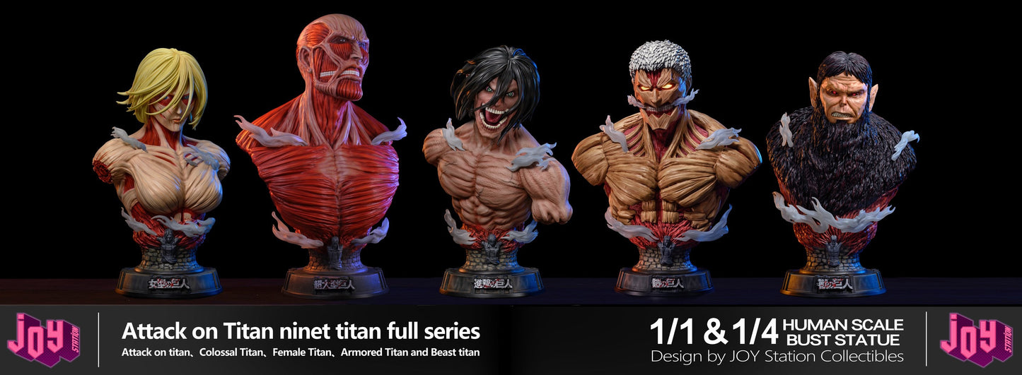 JOY STATION STUDIO – ATTACK ON TITAN: TITAN BUST SERIES, ARMOURED, BEAST AND FEMALE TITAN 1/4 [IN STOCK]