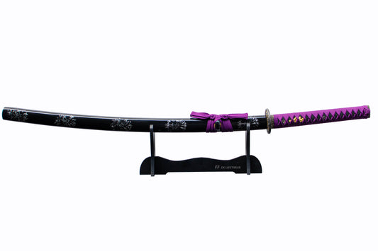 MURASAKI NO HANA, PURPLE FLOWER - HAND FORGED CARBON STEEL JAPANESE KATANA (with FREE sword stand)