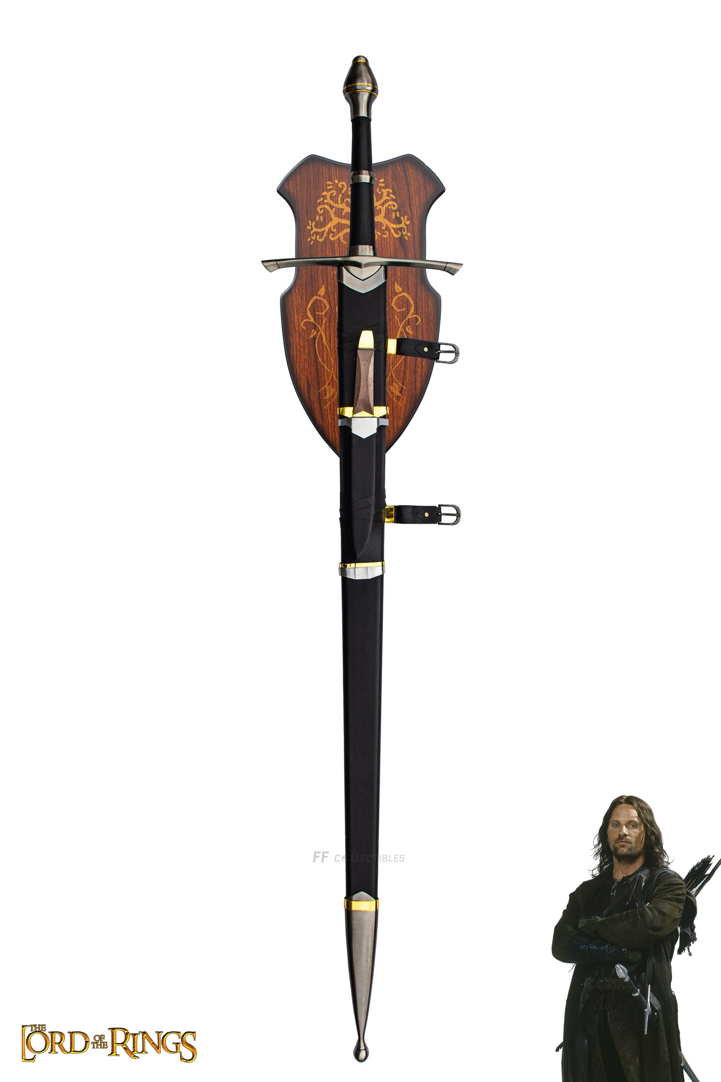 LORD OF THE RINGS - STRIDER'S RANGER SWORD with SCABBARD/DAGGER (+ WALL PLAQUE)