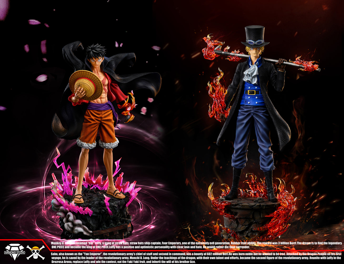 DIAMOND STUDIO – ONE PIECE: STANDING SERIES, RYUO HAKI LUFFY AND FLAME EMPEROR SABO [IN STOCK]