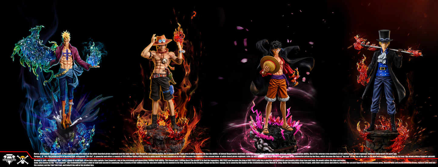 DIAMOND STUDIO – ONE PIECE: STANDING SERIES, RYUO HAKI LUFFY AND FLAME EMPEROR SABO [IN STOCK]