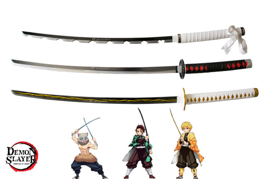 DEMON SLAYER - TANJIRO, INOSUKE, ZENITSU NAKAMA SWORD SET (w FREE sword stands)